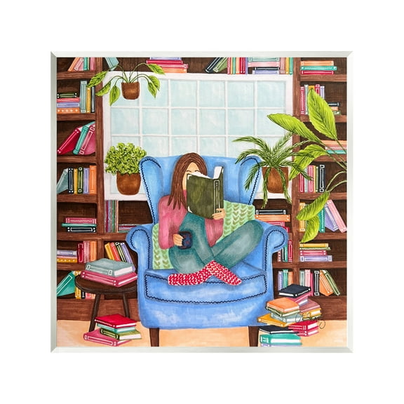 Stupell Industries Cozy Reading Corner Literature & Flim Painting Unframed Art Print Wall Art, 12 x 12