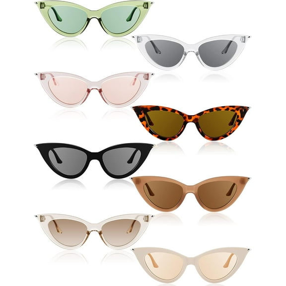 8 Pairs Retro Cat Eye Sunglass Vintage Sunglass Colorful Women Glass for Party