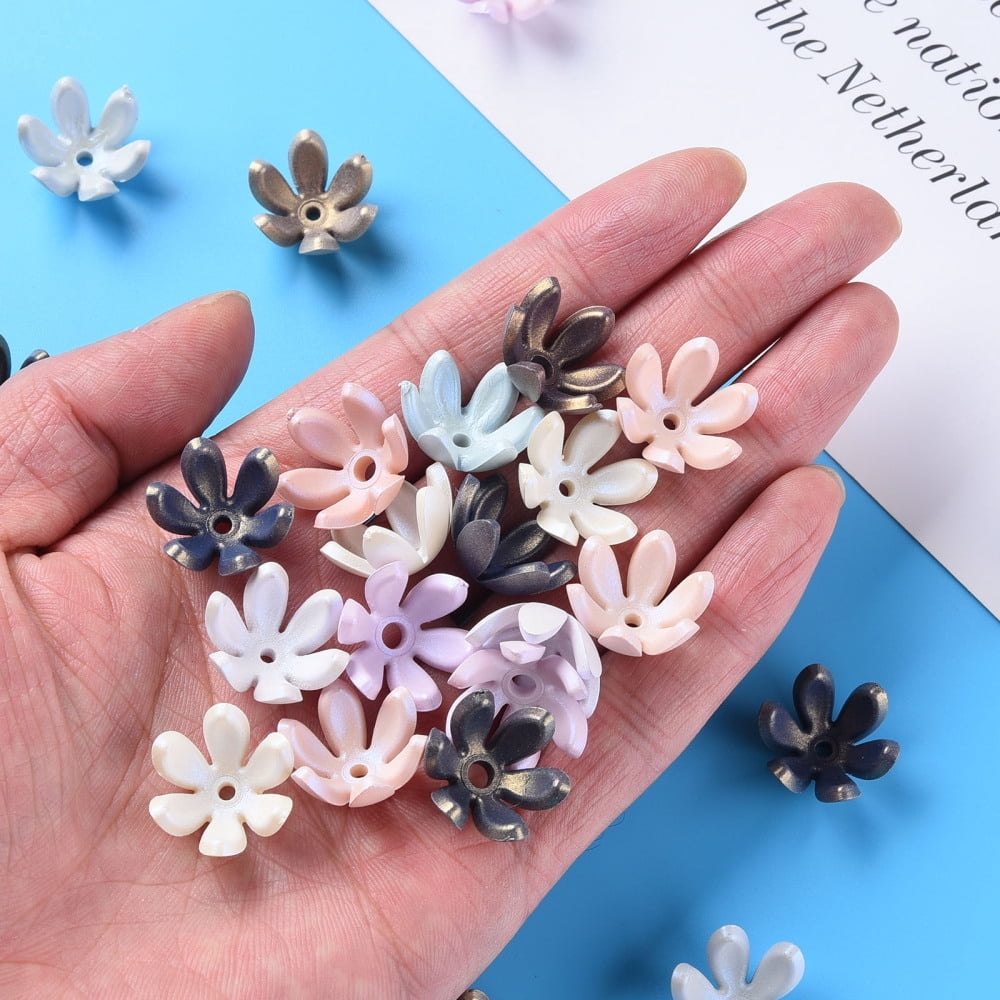 500g 6-Petal Spray Painted Acrylic Bead Caps Flower Mixed Color 19x17.5x10mm Hole: 2~3mm 764pcs/500g