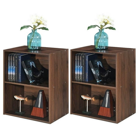 Gymax 2PCS 2 Tier Open Shelf Night Stand End Table Sofa Side Storage Display