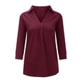 thumbnail image 4 of Nlife Women V Neck 3/4 Sleeve Solid Color Pleated Blouse, 4 of 7