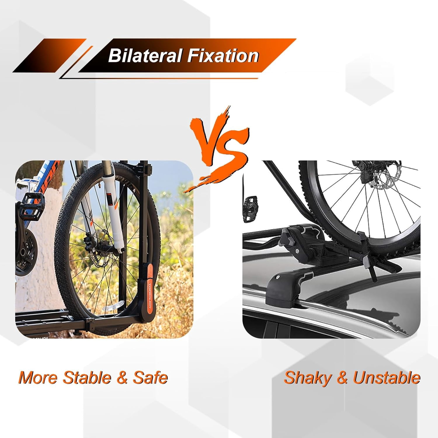 TOOENJOY Roof Mount Bicycle Car Rack, Upright Bike Rooftop Mount Rack with Dual Load Arm & Safe Ratchet Lock,Only for Movable Crossbar