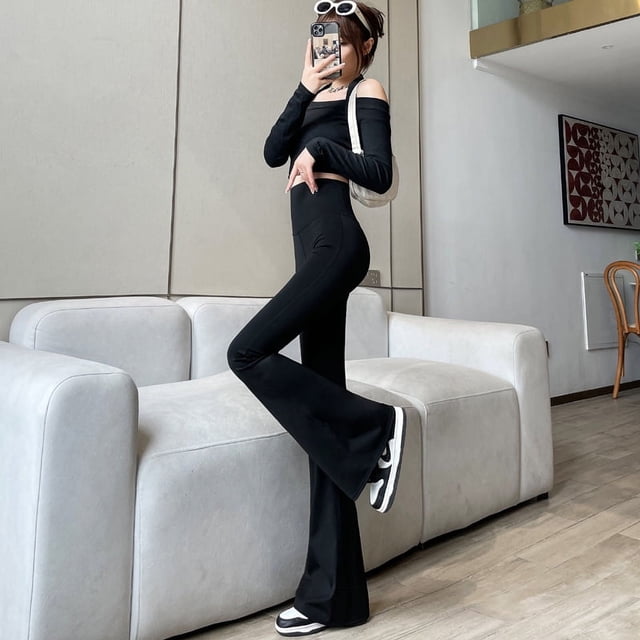 Pantalones de tiburón negro Pantalones de cintura alta para mujer Pantalones ajustados hasta el suelo Pantalones holgados de moda para primavera y otoño