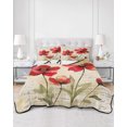 thumbnail image 3 of Red Flowers Twin Size Down Alternative Comforter, Lightweight Comforter Quilt Bedding Set with Pillow Shams Retro Farmhouse Botanical Floral Painting All Seasons Bed Comforter Duvet Insert 68"x86", 3 of 7