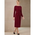 thumbnail image 3 of DARING DIVA Knee Length Pencil Long Sleeve Tie Waist Sheath Dress S Dark Red, 3 of 6