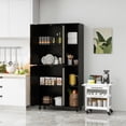thumbnail image 2 of 70" Tall Accent Storage Cabinet, Modern Organizer Sideboard with Open Shelves, Doors, Adjustable Shelves, Pantry Storage Cabinet for Bathroom, Living Room, Kitchen, Dining Room, Entryway, Black, 2 of 9