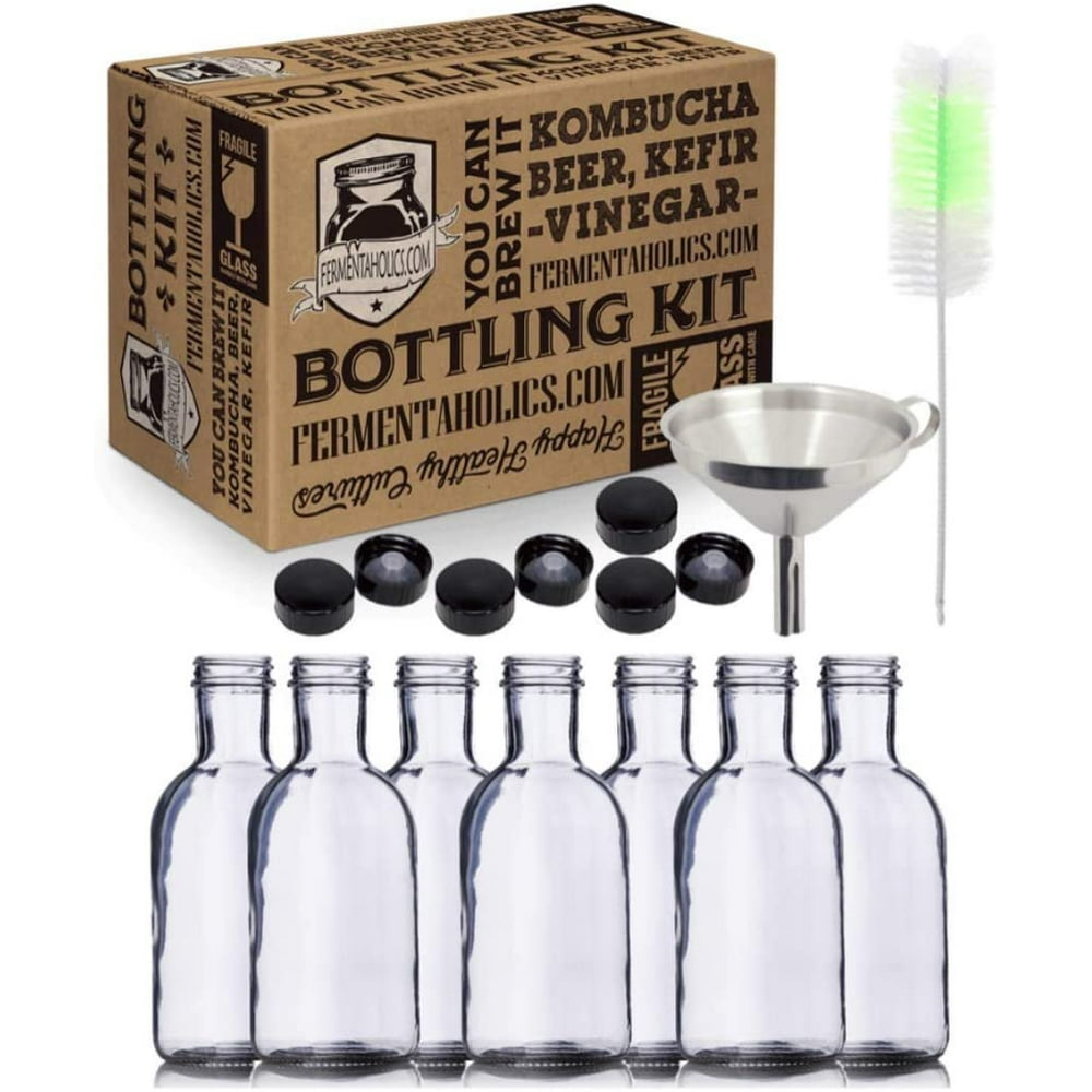 Kombucha Bottling Kit 7x 16 fl oz Glass Stout Bottles With Airtight