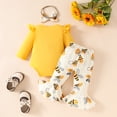 thumbnail image 2 of Emy Dola Newborn Baby Girl Clothes Infant Girl Outfits Long Sleeve Ruffle Letter Romper + Floral Bell Bottoms + Headband Set, 2 of 9
