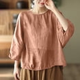 thumbnail image 2 of hotojiny Oversized Shirt for Women Cotton Linen Lightweight Crew Neck Spring Clothes Loose 3/4 Sleeve Solid Color Plus Size Tops, 2 of 3