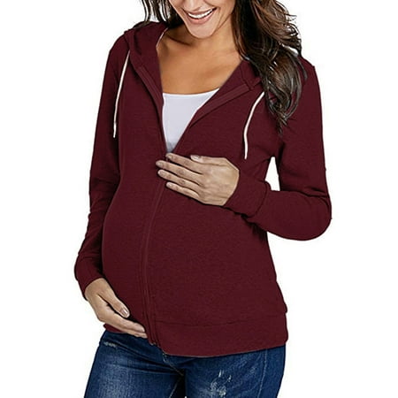 

Wolfast Promotion Maternity Long Sleeve Zipper Solid Color Breast-Feeding Pregnant Nursing Blouse Tops Coat
