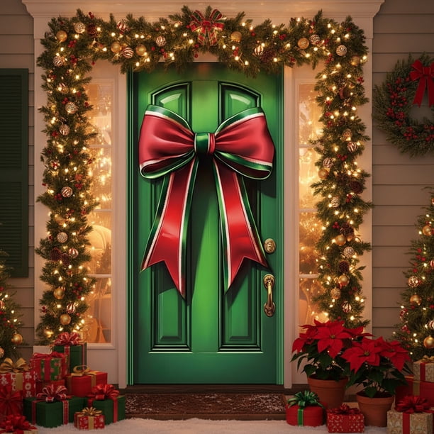 Cubierta Navideña para Puerta de 35 X 71 Pulgadas, Cortina Navideña para Puerta, Decoración Navideña para Puerta y Pared, Decoración para Fiestas y Festivales
