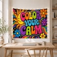 thumbnail image 5 of Rainbow Bubble Lettering on Black with Smiling Sun and Flowers, Energetic Psychedelic for Teen Girls, Mental Health Wall Art, Housewarming Gift Tapestry Wall Hanging for Bedroom and Dorm, 5 of 7