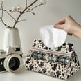 thumbnail image 2 of COEQINE Tissue Box Cover PU Leather Rectangular Napkin Tissues Organizer Napkin Tissue Dispenser for Kitchen Bathroom Bedroom Office Car Home Decor, American Tribal Cow Print Retro, 2 of 7