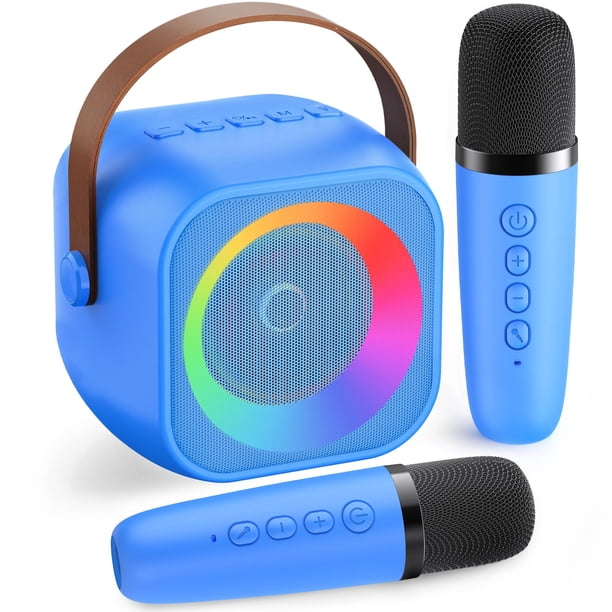 Máquina de Karaoke Portátil con 2 Micrófonos Inalámbricos - Altavoz Bluetooth con Luces para Fiestas, Regalo para Niños 4-12+ Años y Adultos - Ideal Navidad/Cumpleaños (Azul Marino)