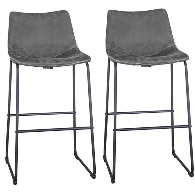 AmeriHome BSLCGSET Classic Gray Faux Leather Bar Chair Set