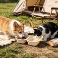 thumbnail image 5 of Folding Silicone Dog Double Bowl, Portable Pet Food and Water Bowl for Outdoor Travel Walking Hiking (1PC, White), 5 of 8