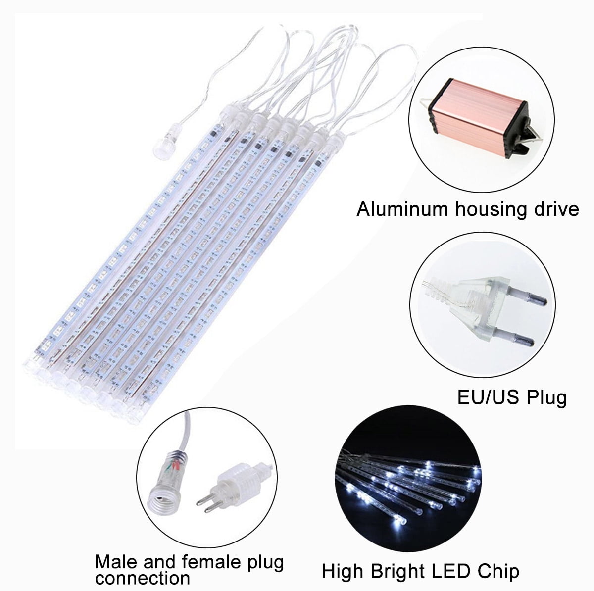 Waterproof Falling Rain Lights Meteor Shower Lights 10 Tube LED Icicle Cascading String Lights for Christmas Halloween Holiday Decoration Garden Outdoor Trees Wedding Party
