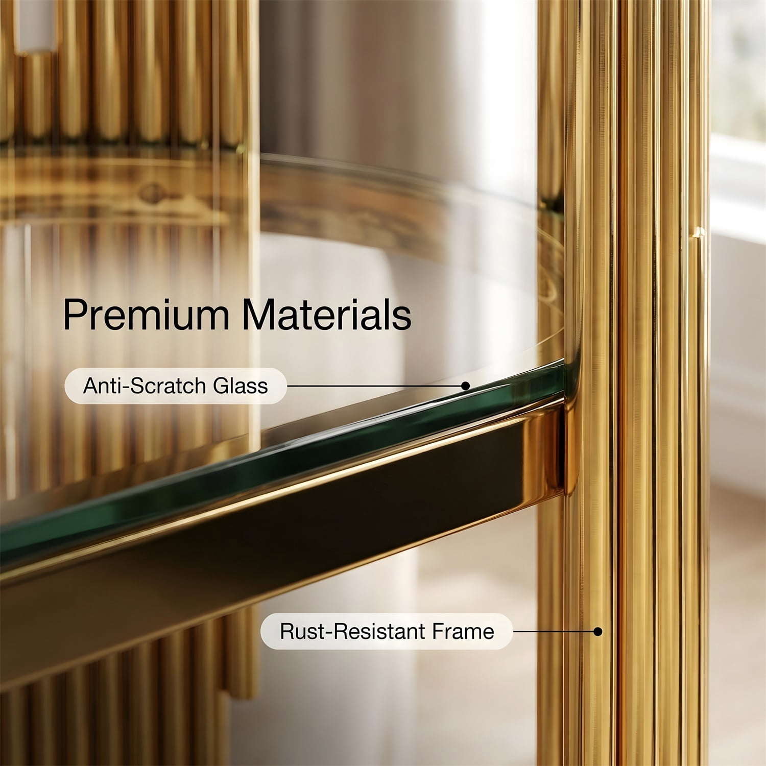 Hommoo Luxury Oval Console Table with Tempered Glass Shelves, Modern Stainless Steel Entryway Table for Hallway, Living Room & Behind Sofa, Gold