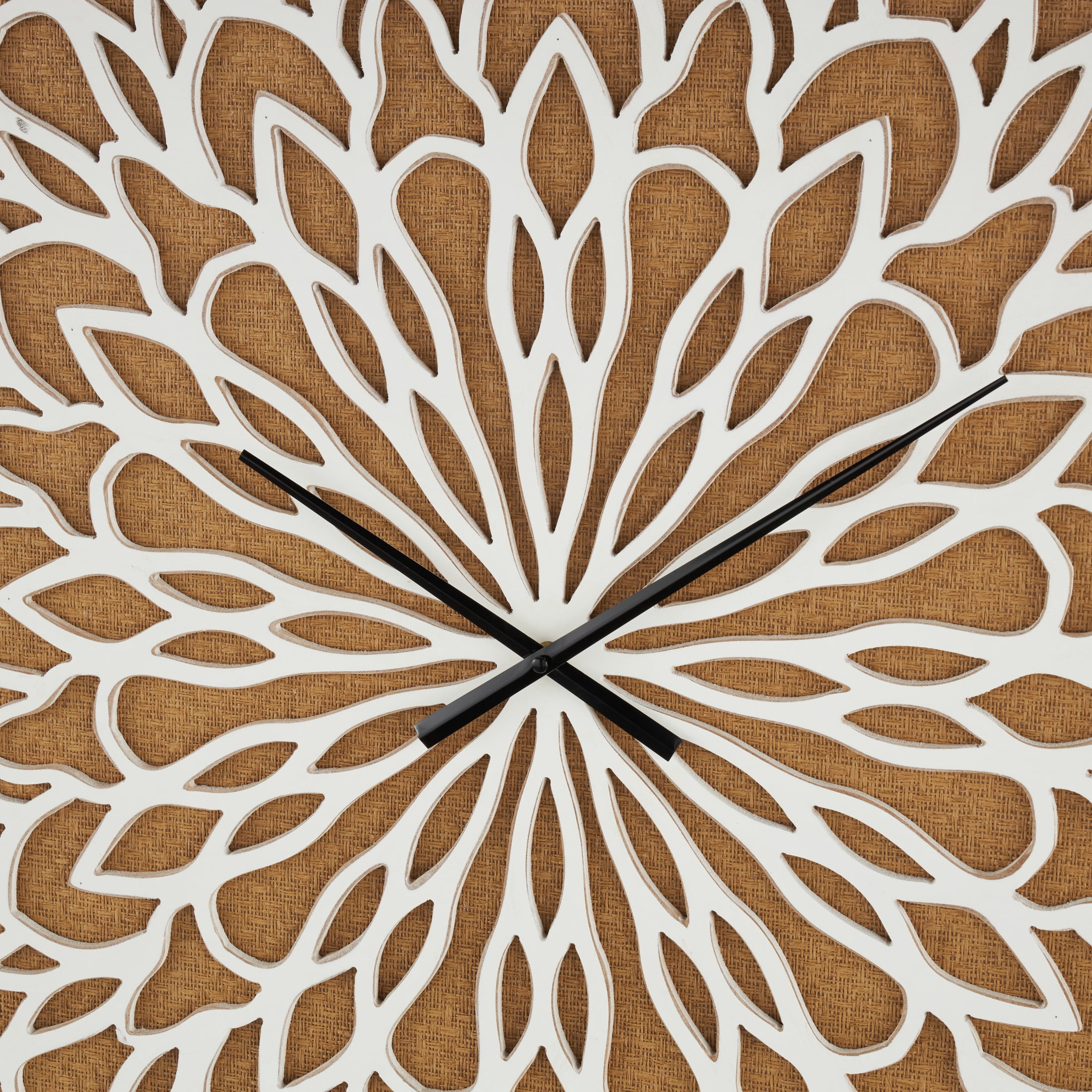DecMode 32" Brown Wood Floral Wall Clock with White Cutout Board