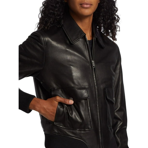 Rag & Bone Women's ICONS Andrea Lamb Leather Jacket Black XXS B4HP