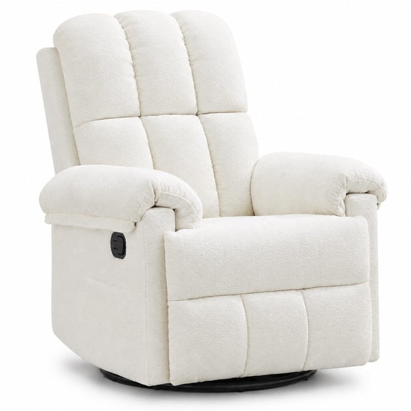 Small Space Swivel Rocker Recliner for Adults, Upholstered Manual Reclining Chair with Side Pockets, Chenille Nursery Rocking Chair for Living Room, Beige