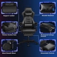 thumbnail image 5 of FULLWATT Racing Style Reclining Gaming Chair High Back Large Size Ergonomic Adjustable Swivel Computer Chair with Footrest Headrest and Lumbar Support PU Leather Executive Office Chair (Black), 5 of 12