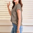thumbnail image 3 of Olyvenn Womens Summer Tops 2025 Short Sleeve Ribbed T-Shirts Business Blouse Oversized Soft Casual Spring Outfits Khaki M, 3 of 6