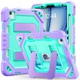 thumbnail image 3 of Case for iPad Air 11 inch (M4 2026/M3 2025/M2 2024), Military Grade Shockproof Cases with Pencil Holder Shoulder Strap Screen Protector, Purple Mint Green, 3 of 8