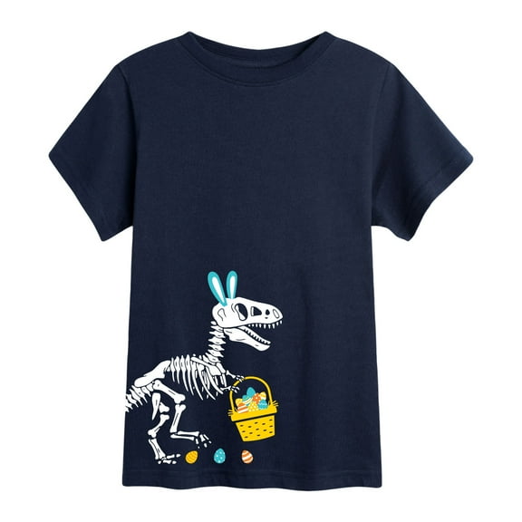 Instant Message - T Rex Easter Skeleton Side Hit - Toddler Short Sleeve Tee