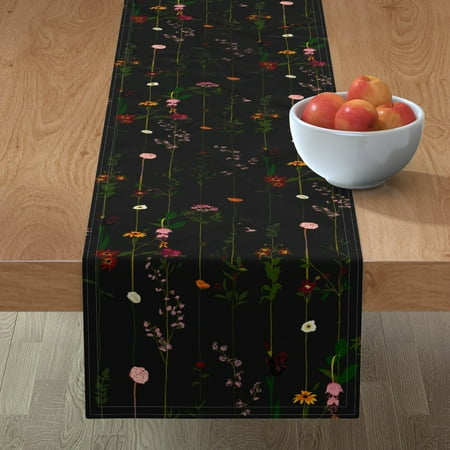 

Cotton Sateen Table Runner 108 - Moody Floral Dark Flower Stripe Wildflower Minimal Midcentury Modern Stripes Print Custom Table Linens by Spoonflower