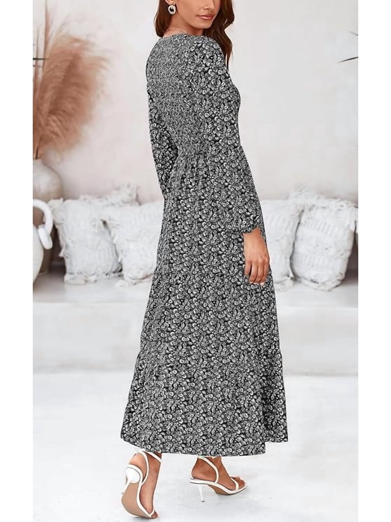 walmart dresses long sleeve PRETTYGARDEN Women's Floral Wedding Guest Dresses for Women Casual Dress