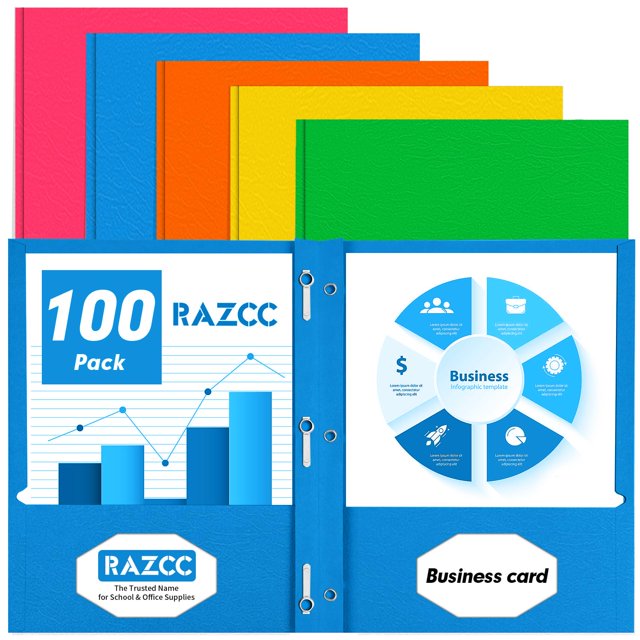 Paquete de 100 carpetas RAZCC de dos bolsillos con puntas para tamaño carta