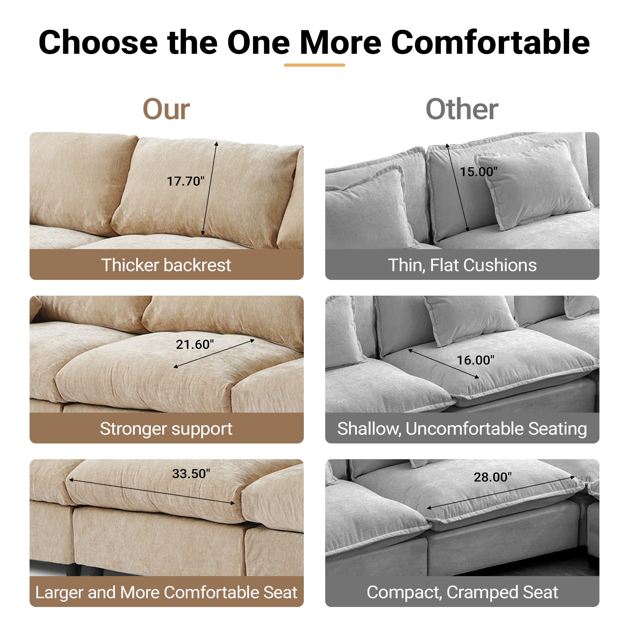 Magic Home Modern Chenille Movable Ottoman, Modular Sectional Sofa