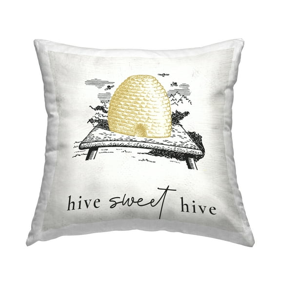 Stupell Industries Sweet Hive Vintage Country Insect Bees Design by Daphne Polselli Throw Pillow