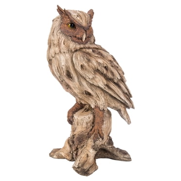 Garden Decor Animal Statue Driftwood Eagle Owl On Stump Statue Home Decor Indoor/Outdoor