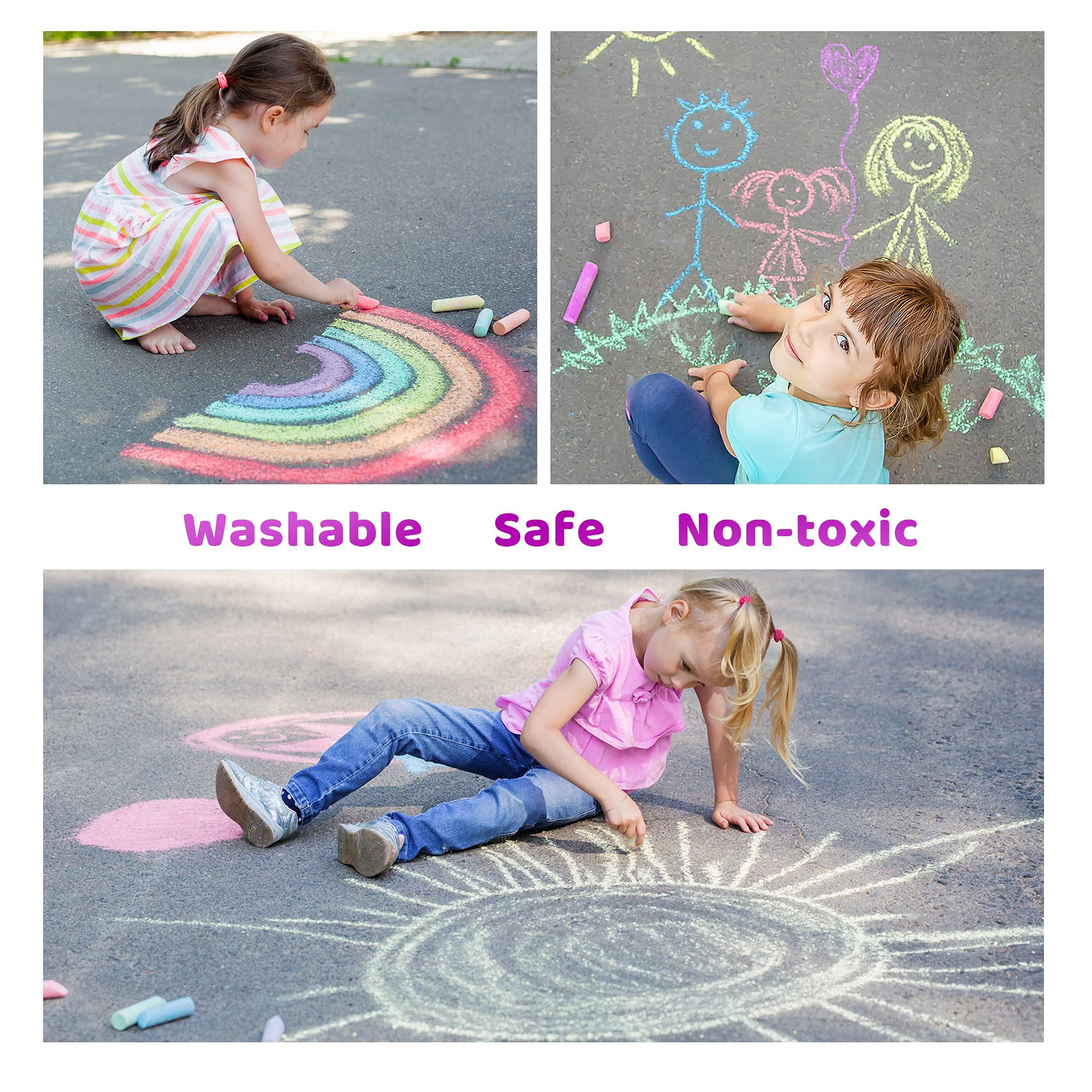 Joyfy 180PCS Washable Sidewalk Chalks, Outdoor Non-Toxic Jumbo Chalk Set for Art Play Back to School  Classroom Prize