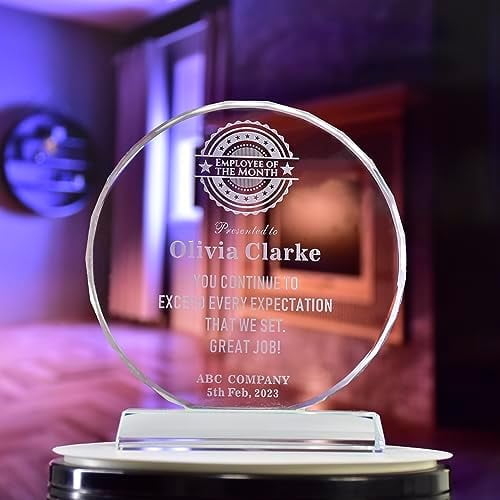 Personalized 6.5 Glass Plaque, Engraved Award Trophy with Names, Appreciation Messages and Company LOGO, Completely Customized Gift Plaque for Retirement Employee