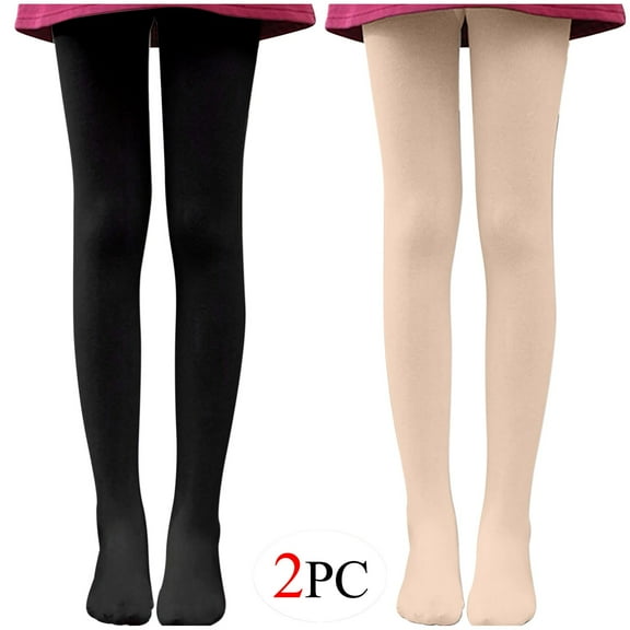 2 Pack Women's Opaque Pantyhose Tights Soft High Waisted Dance Ballet Stockings Baselayer Footed Leggings for Girls