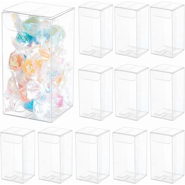 40 cajas de regalo transparentes con película rectangular de PVC transparente, 3,8 x 3,8 x 7,6 cm, para bodas, fiestas, dulces y cupcakes.