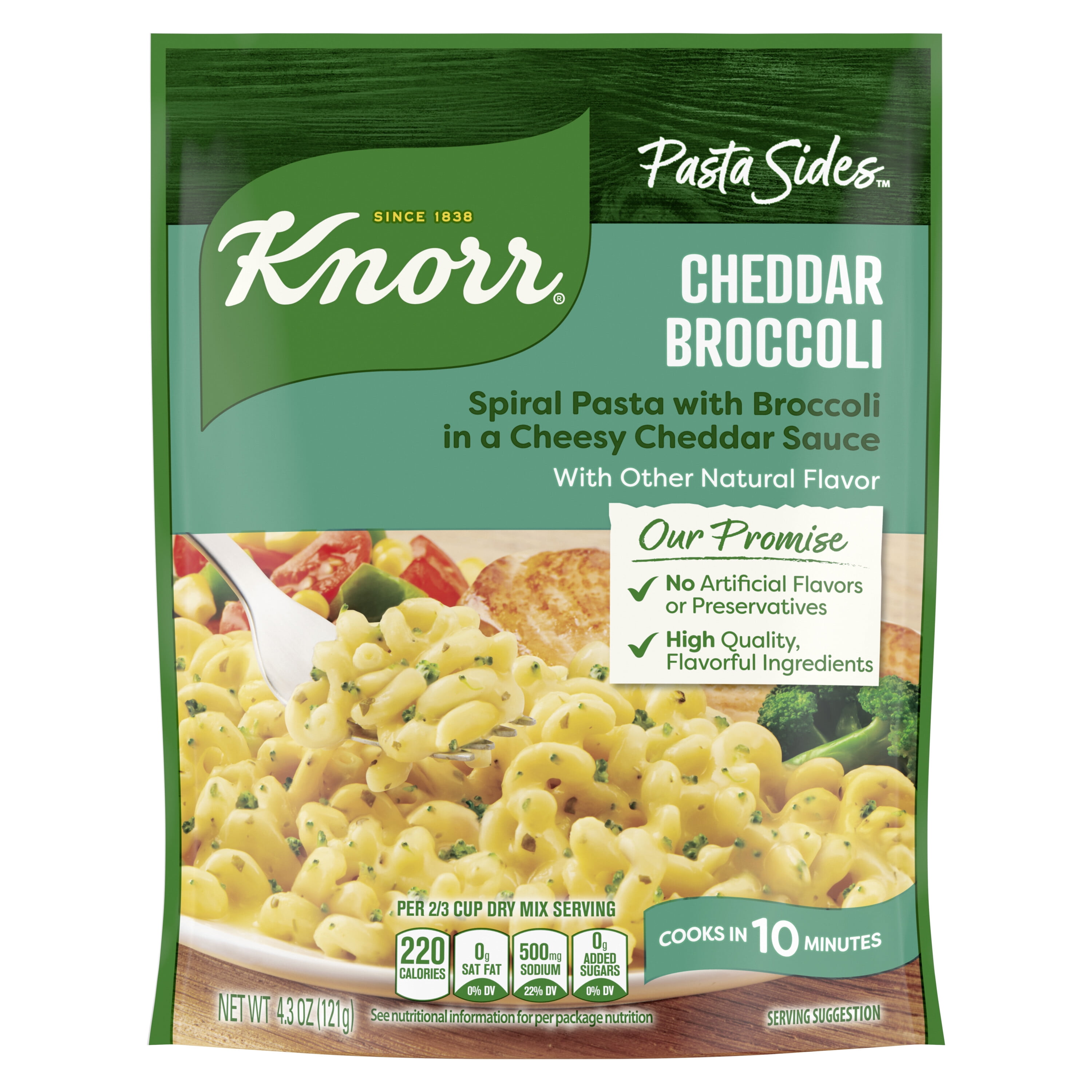 (8 pack) Knorr Pasta Sides Cheddar Broccoli Fusilli Made with No Artificial Flavors, 4.3 Oz Pouch