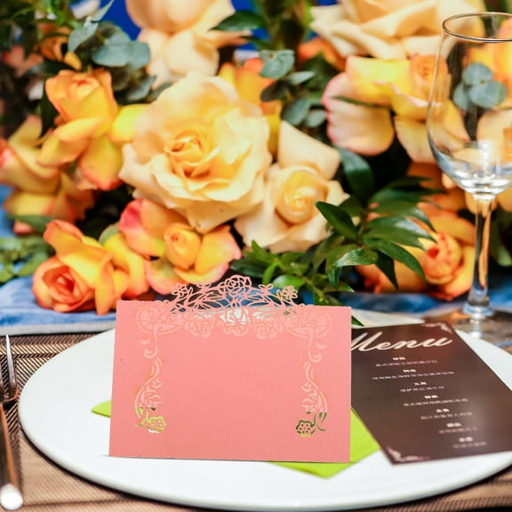 LABSERRON 50Pcs Party Seat Card Pink Paper Table Name Card for Cafe Hotel Decor