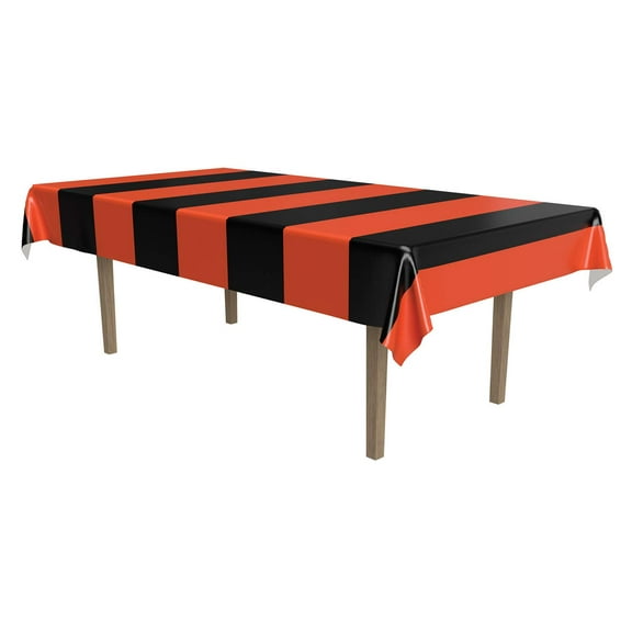 Beistle Orange and Black Stripes Tablecover, 54 x 108"