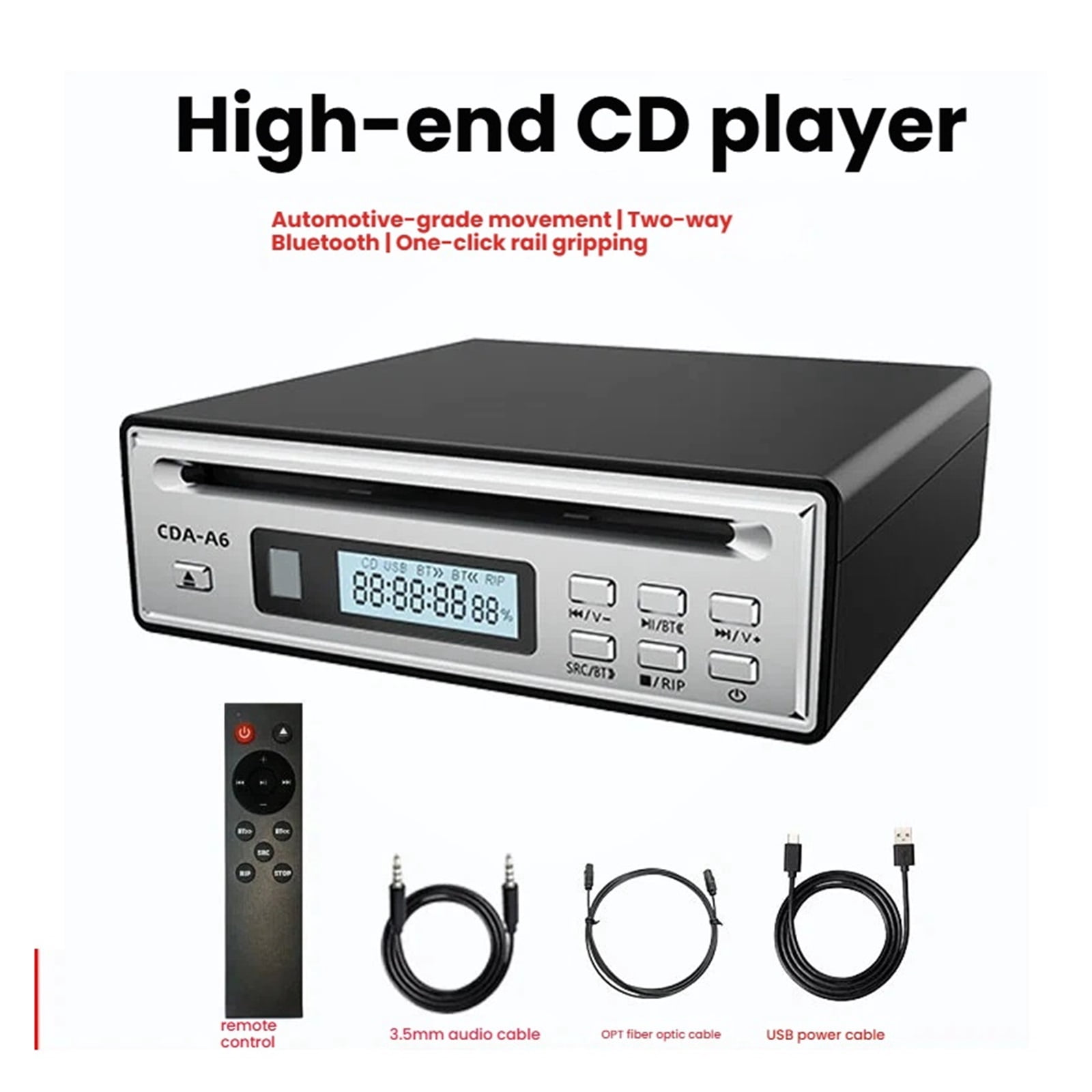 CD Player Bluetooth Digital CD Grabber with Automatic Ripping WAV Fiber Output Remote Control ,Compatibility
