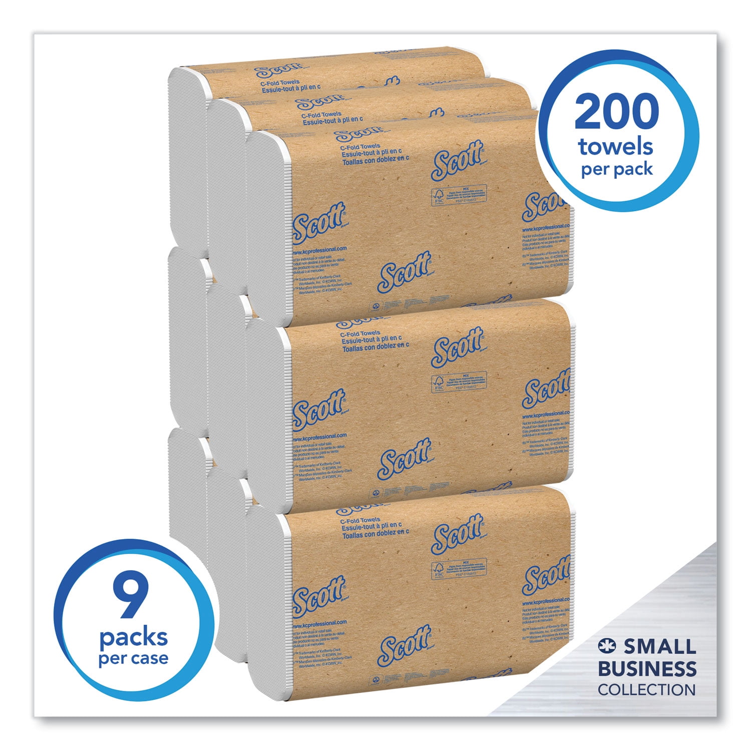 Scott Essential C-Fold Towels,Convenience Pack, 10.13 x 13.15, White, 200/PK,9PK/CT -KCC03623 - 1