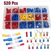 520 PCS Electrical Connectors Insulated Wire Terminals Lug Set Crimp Cable Connection Mixed Ring Spade Butt Quick Disconnect Assortment Kit for Home Automotive Workshop Wiring