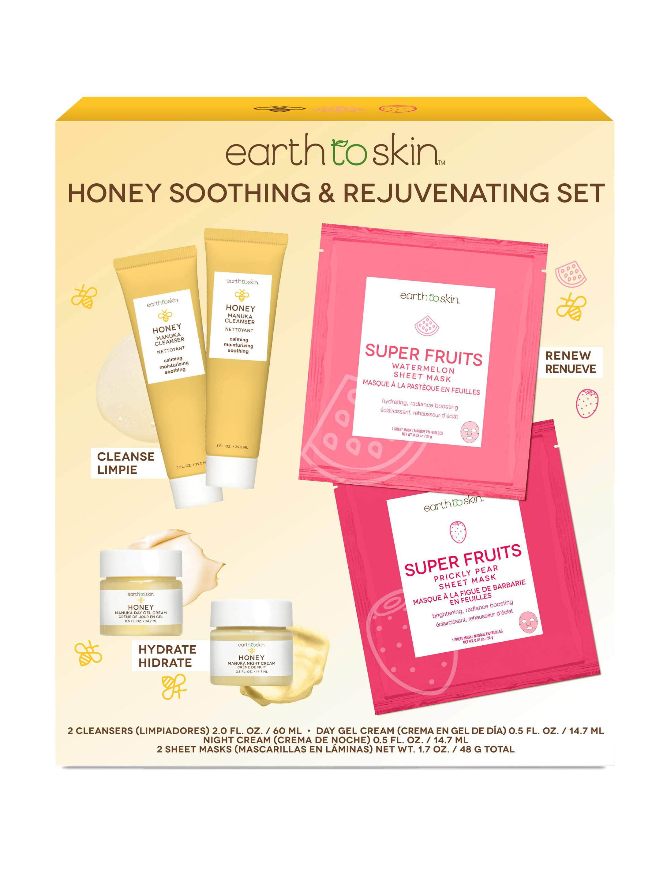 Honey Travel Set, 6-Piece Skincare Kit, Manuka Cleanser, Honey