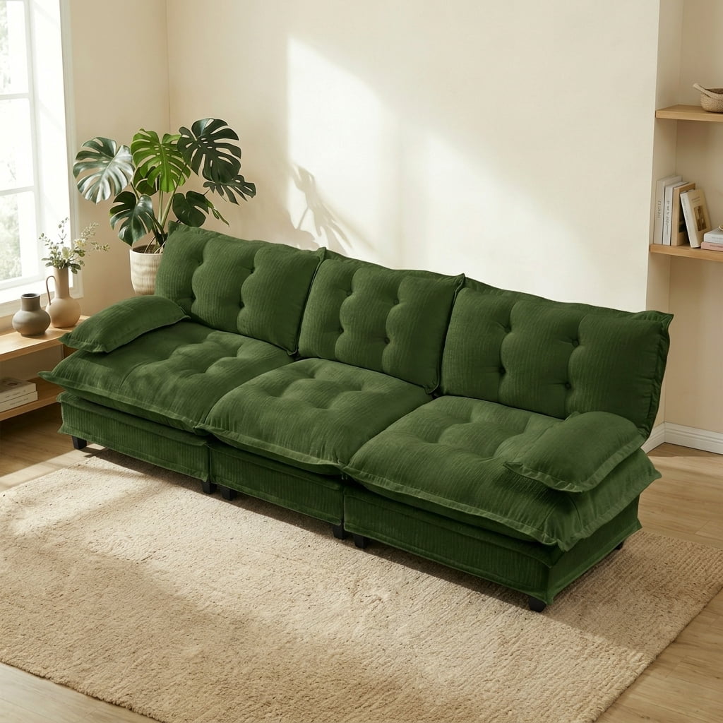 AISWORD 107" 3-Seater Modular Sectional Cloud Sofa, Chenille Fabric Deep Seat Couch with Lattice Decored Cushions