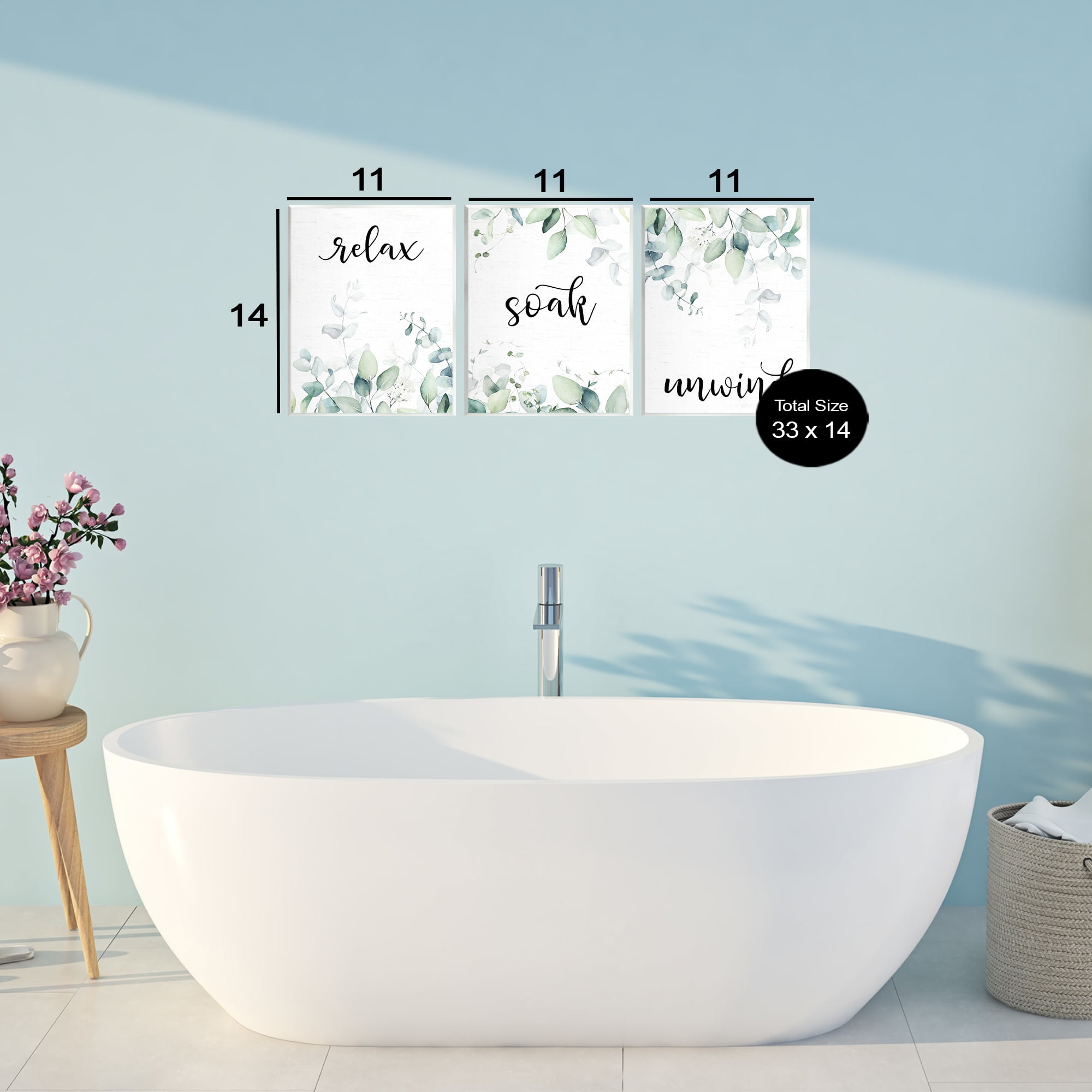 Leafy Bathroom Herbs 3 Piece Wall Plaque Art Set, design by Lettered and Lined
