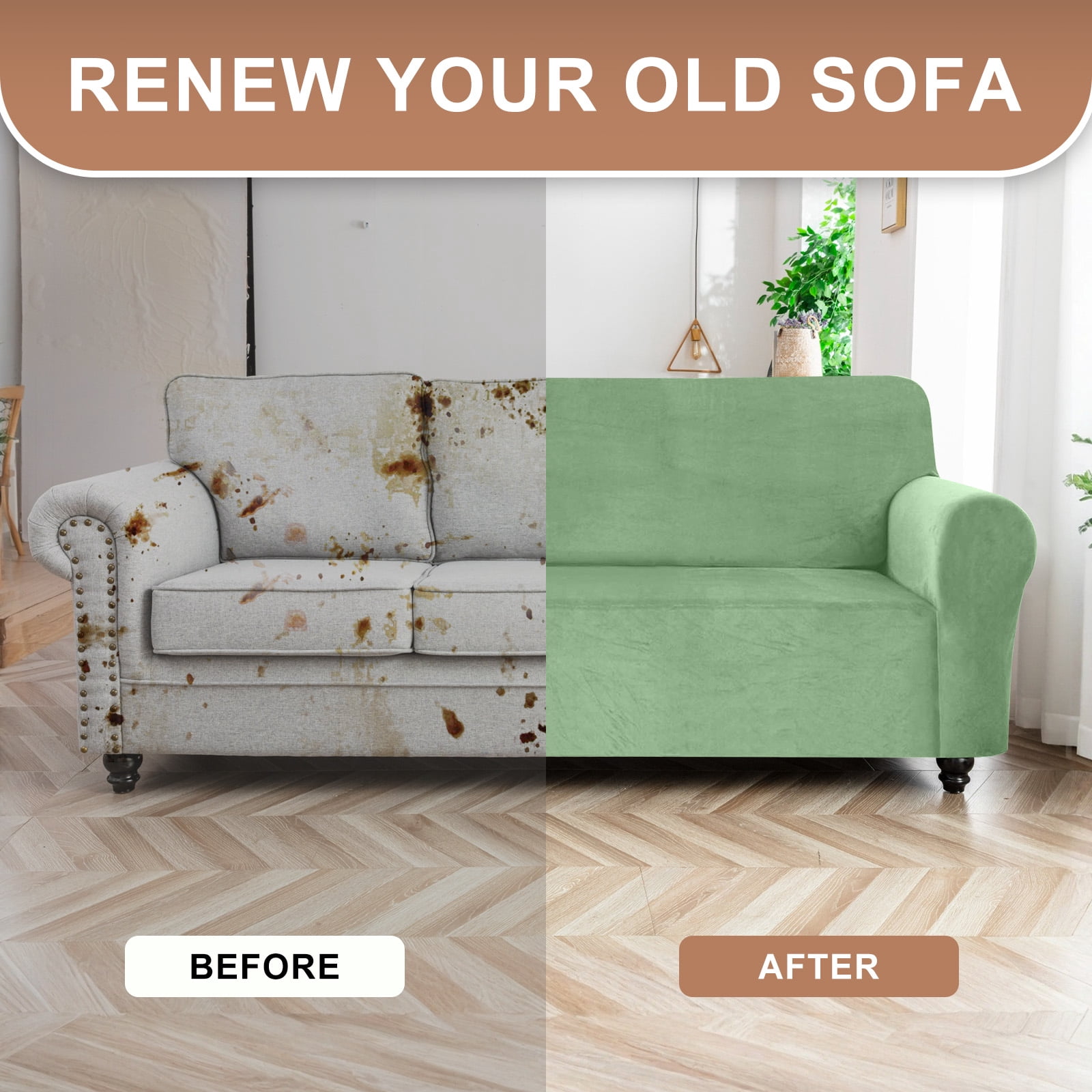 SANMADROLA 100% Waterproof Couch Covers Velvet Stretch Slipcover for 3 Cushion Sofa Cover Non Slip Leakproof Washable Furniture Protector for Kids Dogs Cats Pets