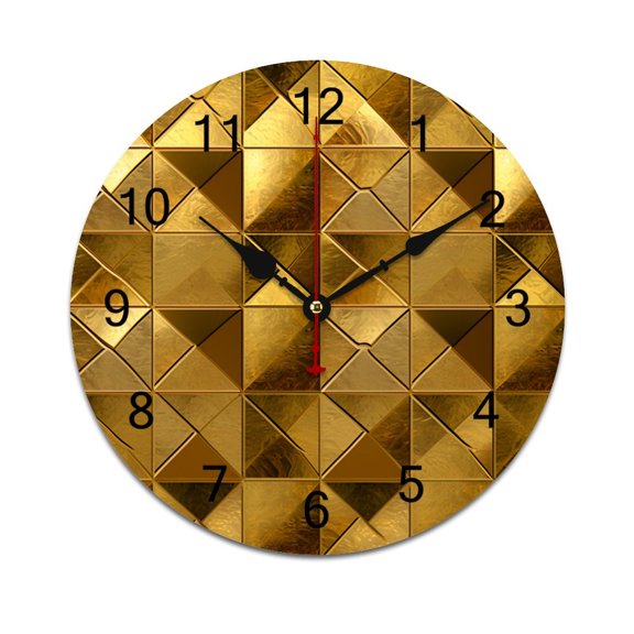 Silent Wall Clock 25cm/9.84in Round Wall Clock Golden Metallic Hanging Clock for Home Living Room Bedroom Kitchen Non Ticking Battery Operated Living Room Mute Clock